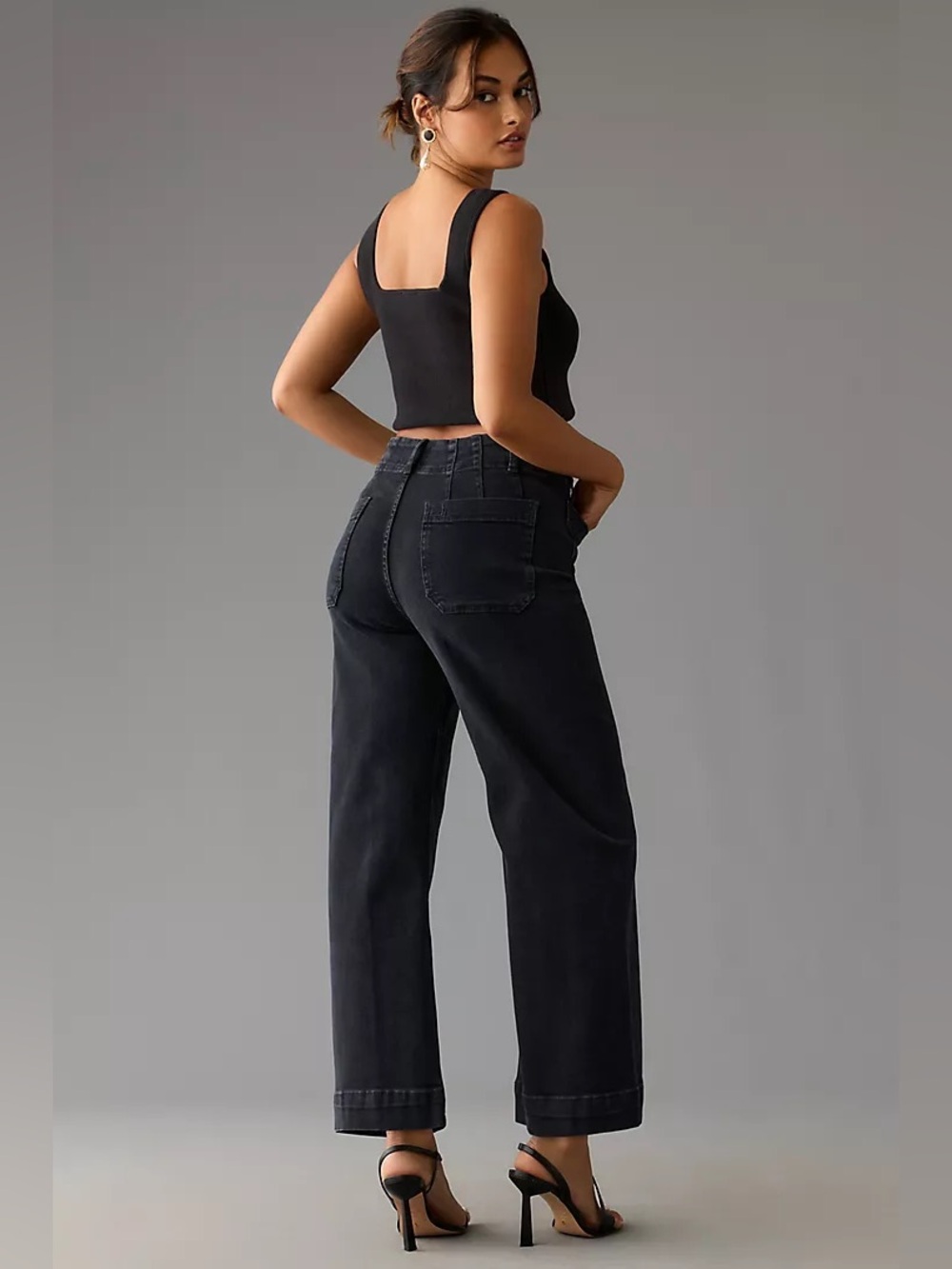 Anthropologie Maeve Colette Washed Black Denim Wide Leg Cropped Jeans 27 - Picture 2 of 15
